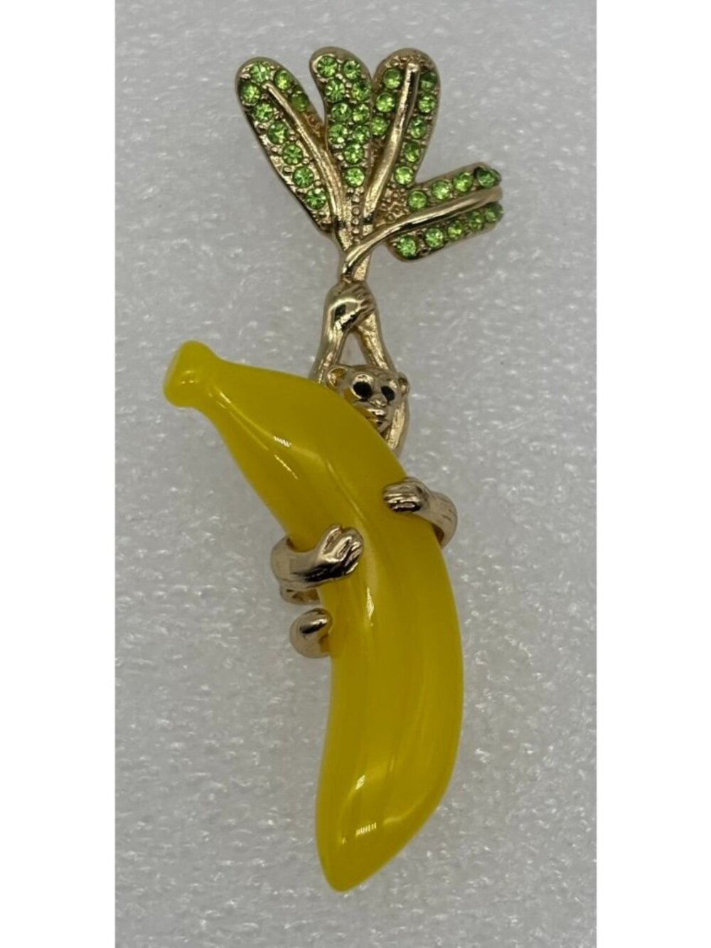 Vintage Banana Republic Monkey And A Banana Brooch Resin Gold Tone Mirrored Logo